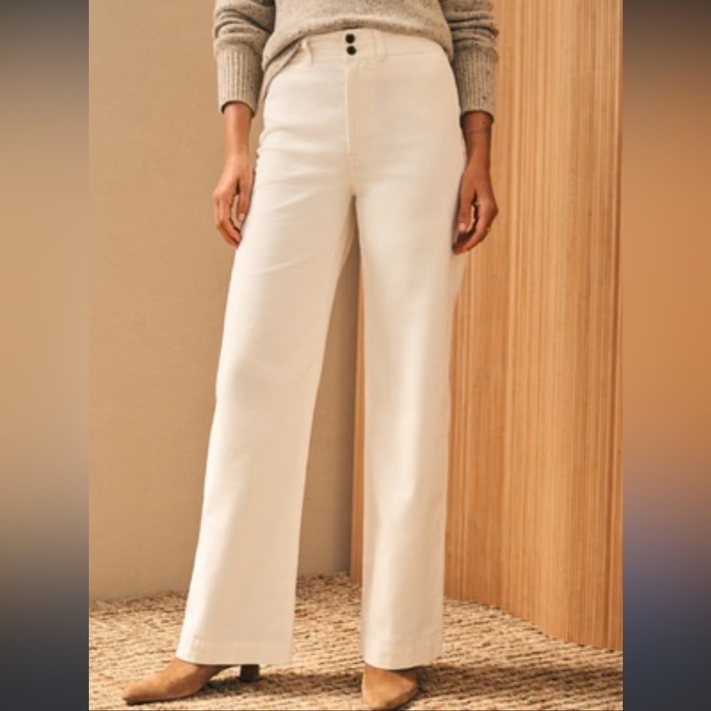 Faherty Stretch Cord Wide Leg Pant Cream Size 27 NWT